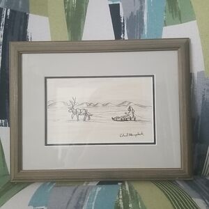 Original Eskimo Ink & Charcoal Art Drawing Signed  by artist Robert Mayokok